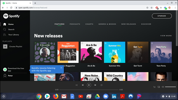 Snapshot of the Spotify streaming music service web player.