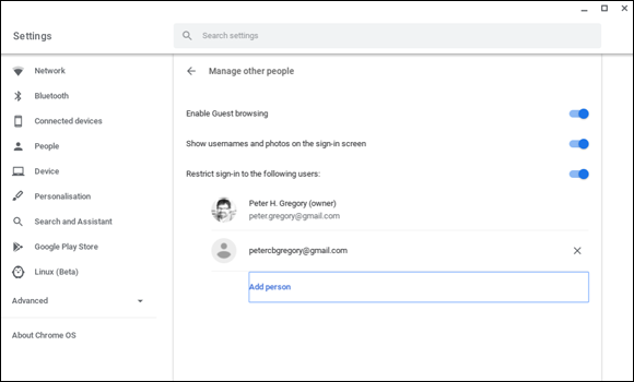 Snapshot of adding names to the list of users allowed to use the Chromebook.