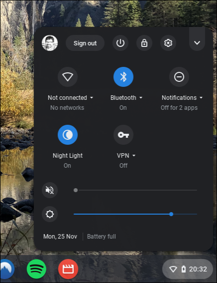 Snapshot of the setting panel, in which the wireless adapter is turned off.