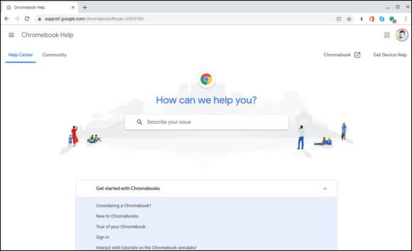 Snapshot of the online Chromebook Help Center.