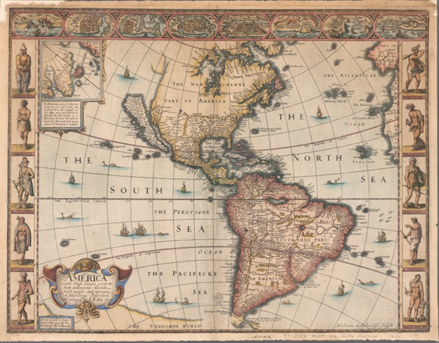 An early period map of north and south america.