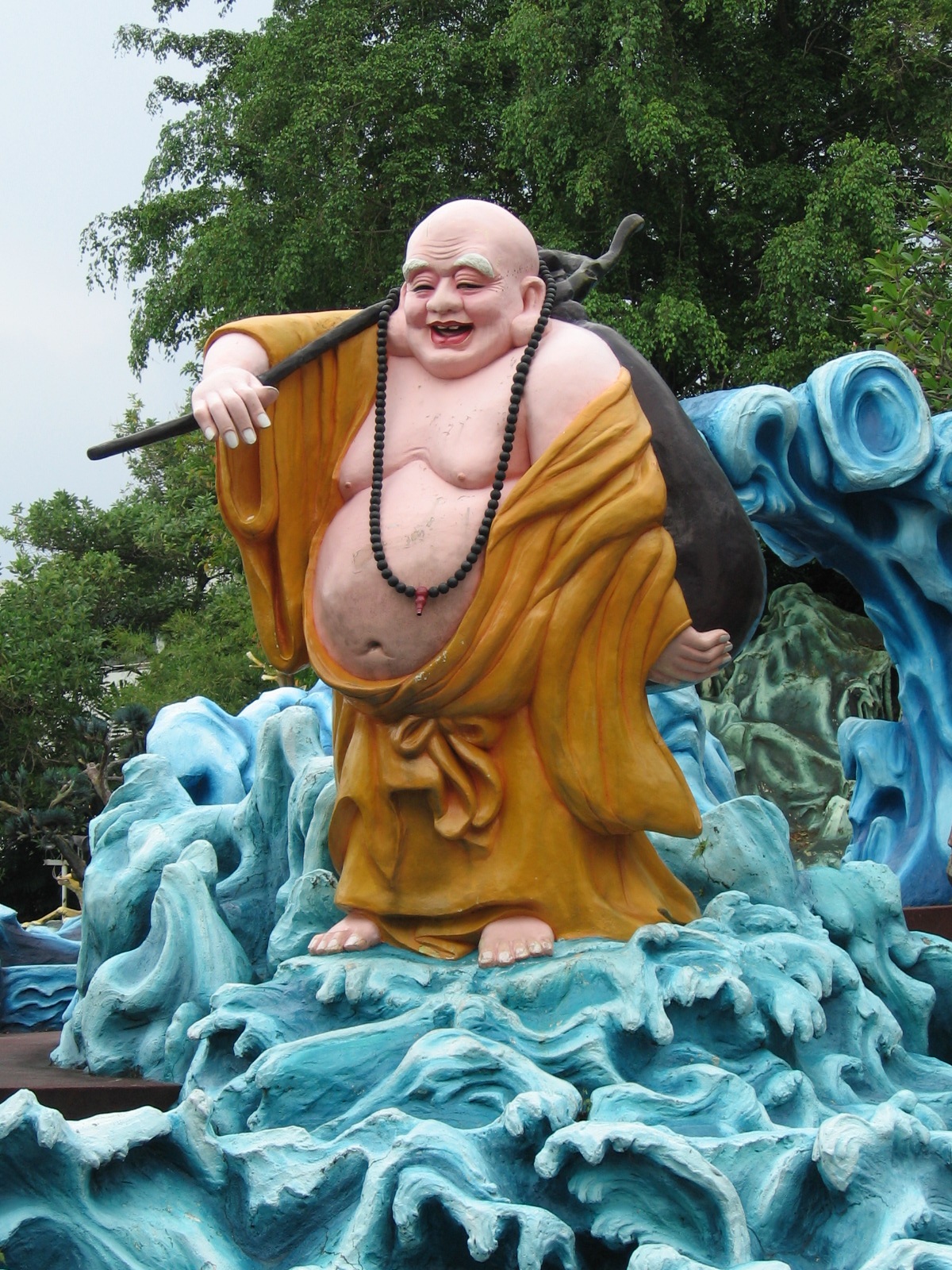 A photo of an elaborate carving of Buddha. 