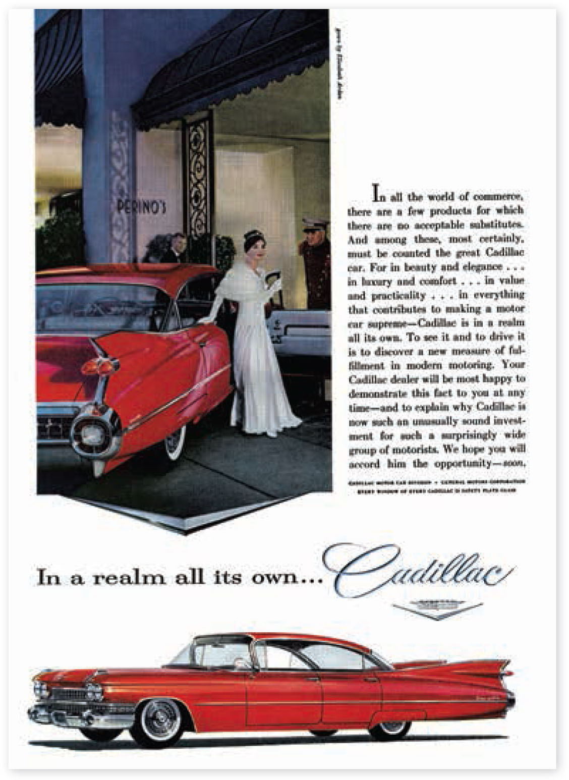 Cadillac advertisement featuring Perino’s, 1959.