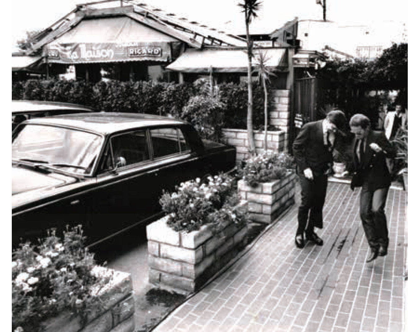 Patrick Terrail with Joel Grey outside Ma Maison, circa 1980.