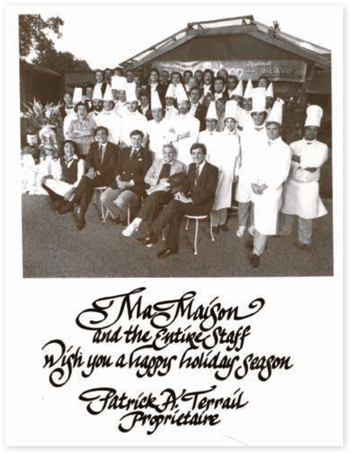 Holiday greetings from the Ma Maison staff, 1975.