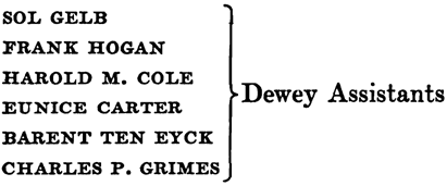 FRANK HOGAN HAROLD M. COLE EUNICE CARTER BARENT TEN EYCK CHARLES P. GRIMES Dewey Assistants