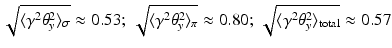 $$\sqrt{\langle \gamma ^{2 } \theta _{y }^{2 }\rangle _{\sigma }} \approx 0.53;\,\sqrt{\langle \gamma ^{2 } \theta _{y }^{2 }\rangle _{\pi }} \approx 0.80;\,\sqrt{\langle \gamma ^{2 } \theta _{y }^{2 }\rangle _{\mathrm{total }}} \approx 0.57$$