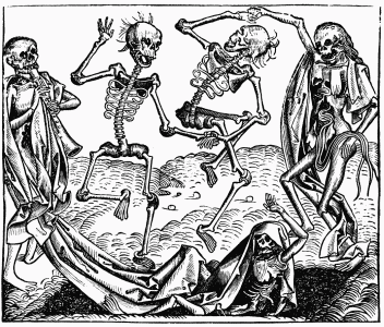 FIG. 11.—The Dancing Deaths. From Schedel’s “Liber Chronicarum.” Nuremberg, 1493.