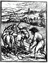 FIG. 53.—The Ploughman. From Holbein’s “Images de la Mort.” Lyons, 1547.