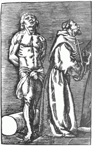 FIG. 57.—St. Sebastian and St. Francis. Portion of a print by Andreani after Titian.