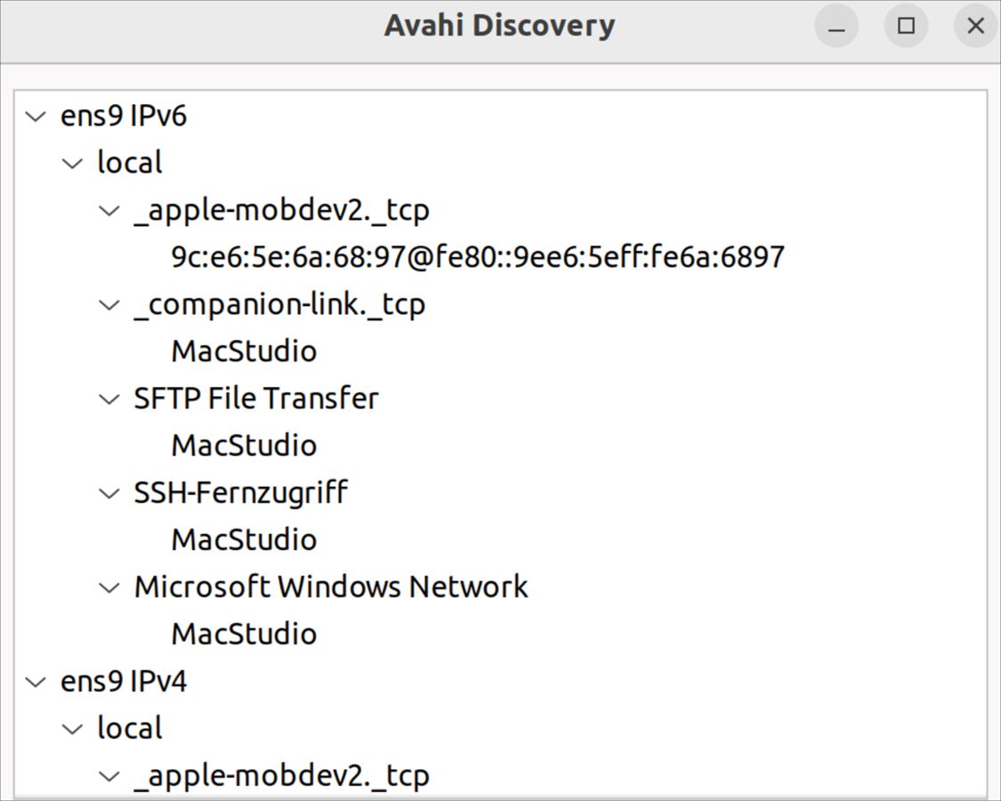 Avahi bringt ein Hilfsprogramm zur Suche nach Diensten im Netzwerk mit.