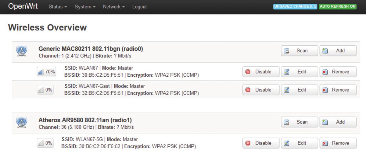 OpenWrt trennt ein WLAN für Gäste ab.