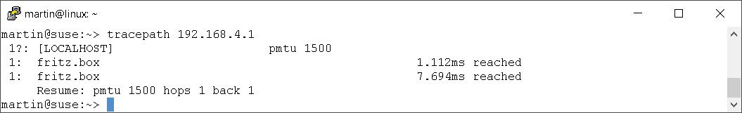 Ein »tracepath« im gleichen IP-Netz, die MTU ist 1500.