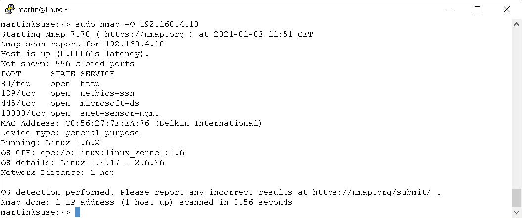 Betriebssystemraten mit »nmap -O«: ein Router mit Linux-Kernel