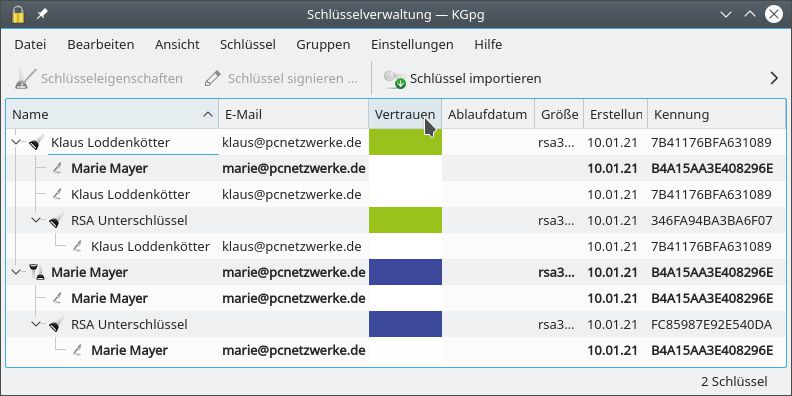 Grafische Schlüsselverwaltung mit KGpg