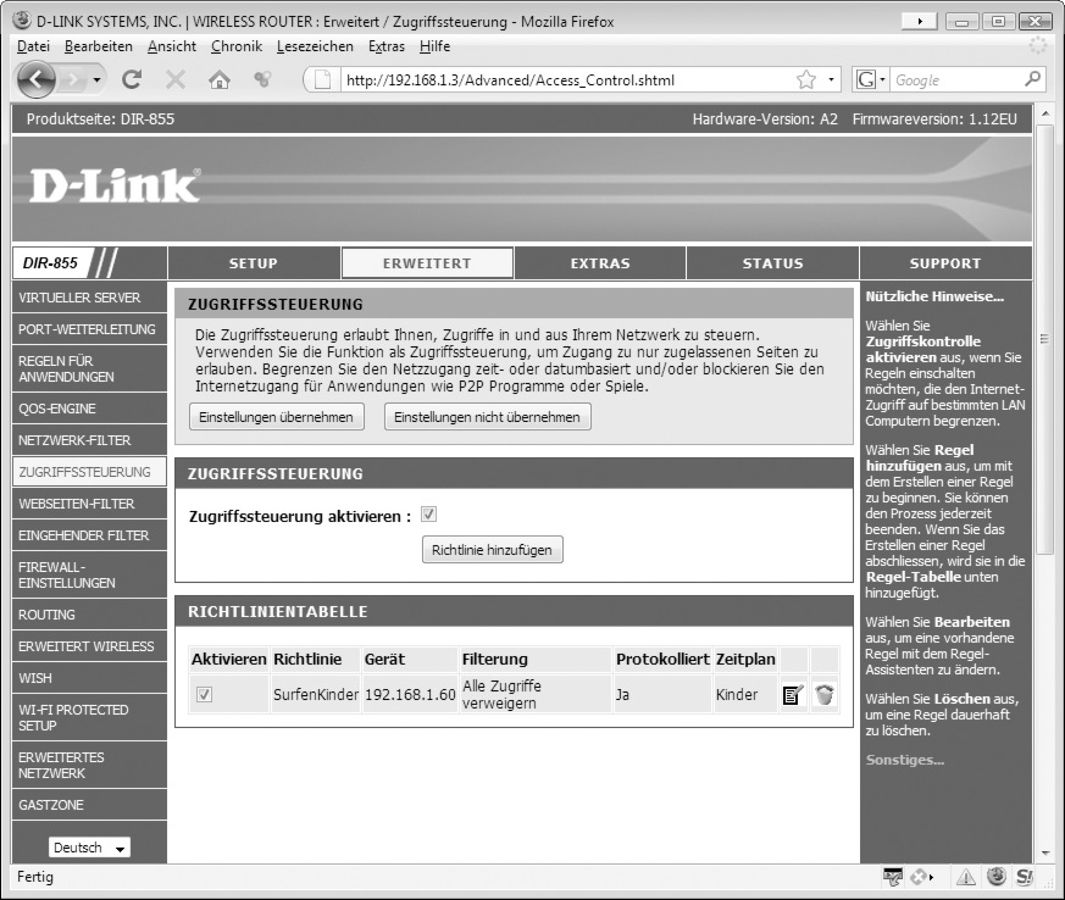 Zugriffssteuerung bei D-Link