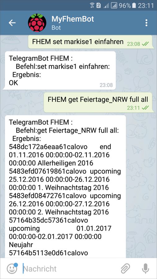 FHEM wird über einen Messenger gesteuert.