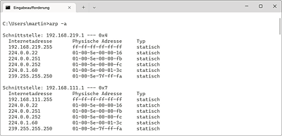 ARP-Cache mit Einträgen