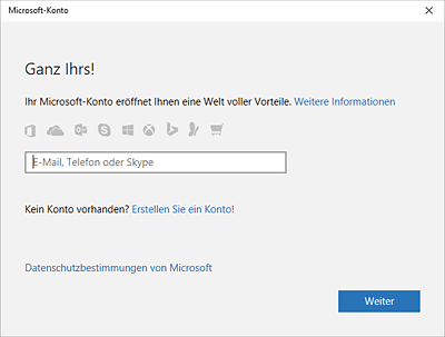 Hier wird ein lokales Konto mit einem Microsoft-Konto verknüpft.