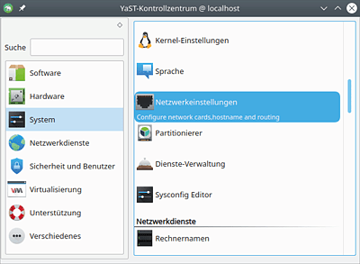 Mit dem Konfigurationstool YaST2 bearbeiten Sie Netzwerkeinstellungen.