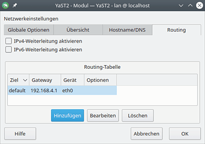 Die IP-Adresse des Routers als Standardgateway