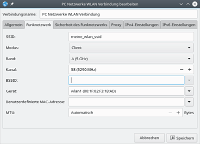 WLAN-Einstellungen des NetworkManagers