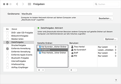 Die im Netzwerk freizugebenden Ordner konfigurieren Sie in den Systemeinstellungen.