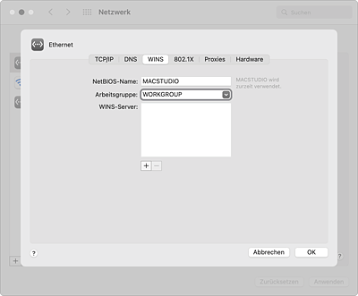Die Arbeitsgruppe geben Sie in den Einstellungen der Netzwerkschnittstelle vor.