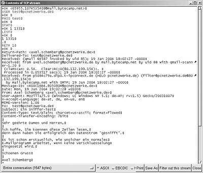 Von Wireshark dekodierte E-Mail