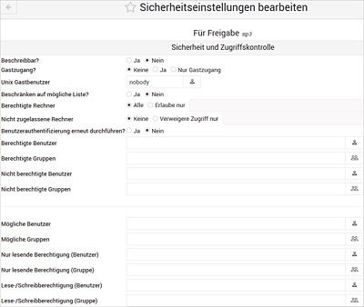 Sicherheitseinstellungen für die Samba-Freigabe