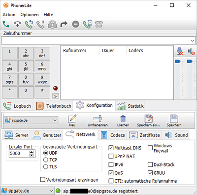 PhonerLite-Konfiguration für Sipgate