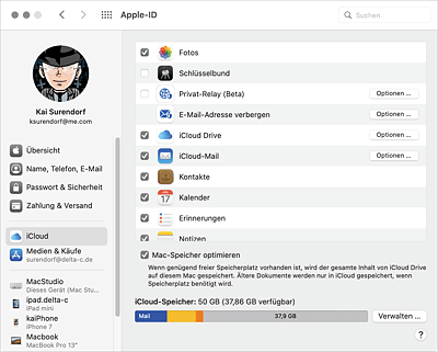 Die iCloud verwalten Sie in der Ansicht »Apple-ID« der Systemeinstellungen.