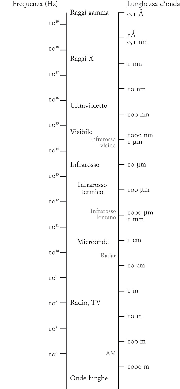 Lo spettro delle onde elettromagnetiche, dai raggi gamma alle onde radio.