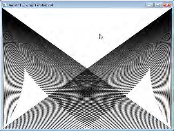 ...hinterlässt aber nach einem Doppelklick einen völlig anderen Eindruck, denn damit startet nämlich ein zwar einfacher Animationsvorgang, der aber jede einzelne der im Fenster enthaltenen 234 Linien betrifft!