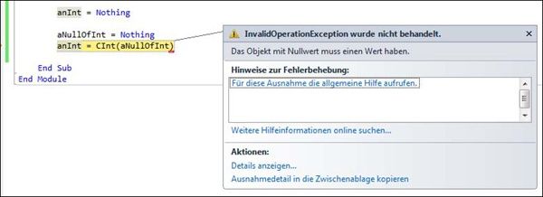 Nothing lässt sich einer Integer-Variablen direkt zuweisen, Nothing aus einem Nullable-Integer aber nicht!