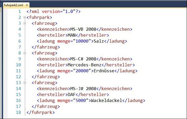 Eine XML-Datei in Visual Studio