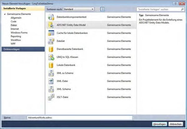 Hinzufügen eines ADO.NET Entity Data Model
