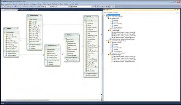 Anders als beim O/R-Designer von LINQ to SQL können Sie beim Bearbeiten des Entitätsmodells die Zuordnung zwischen konzeptionellem Modell und Speichermodell beliebig umgestalten