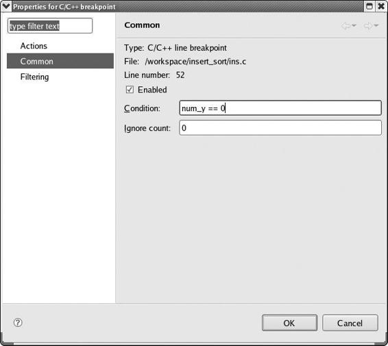 Imposing a condition on a breakpoint in Eclipse