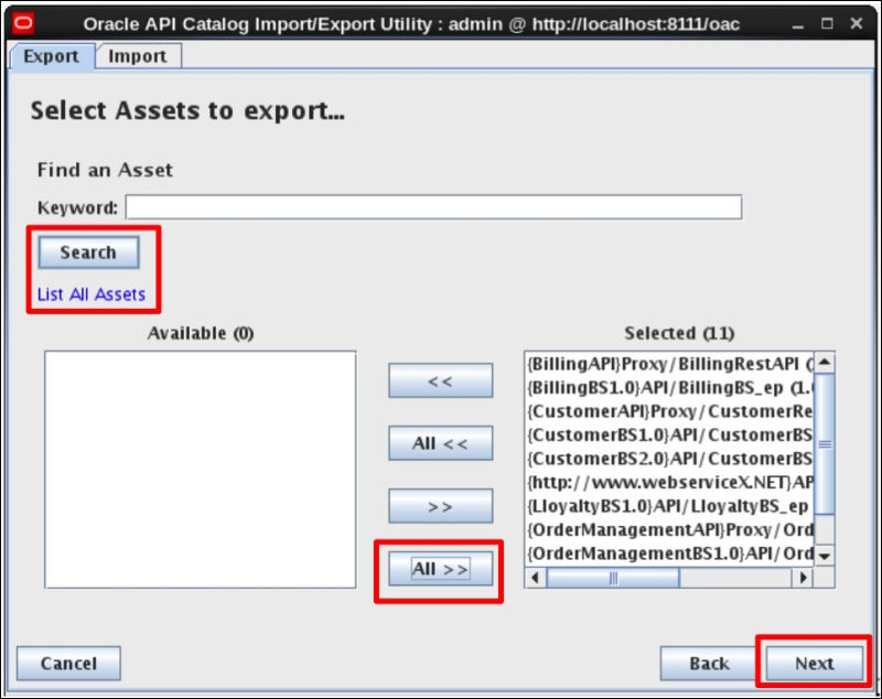 Exporting assets using the Import/Export utility