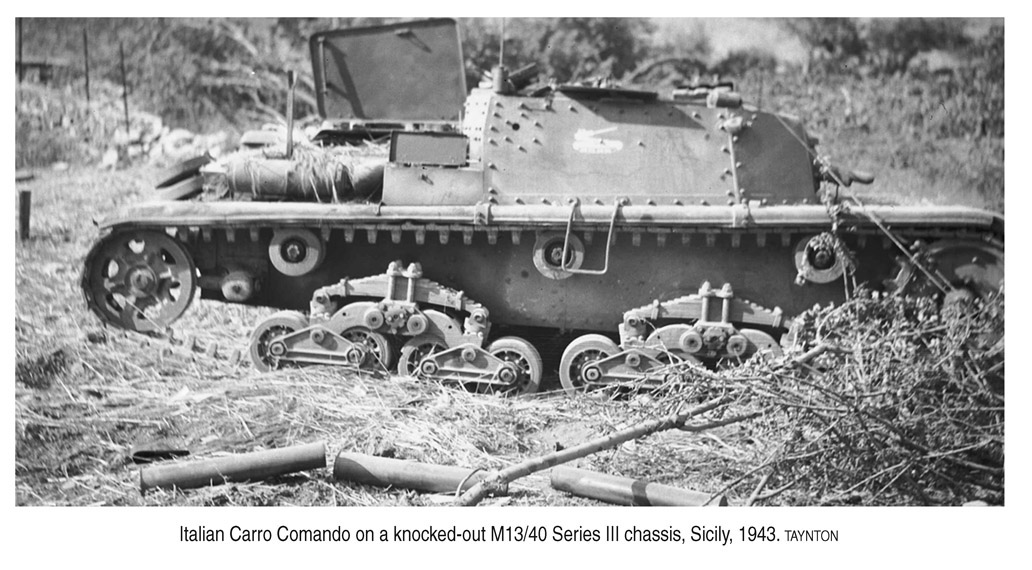 Italian Carro Comando on a knocked-out M13/40 Series III chassis, Sicily, 1943. TAYNTON