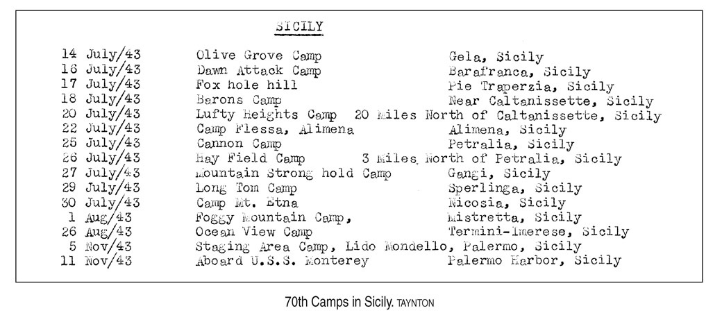 70th Camps in Sicily. TAYNTON