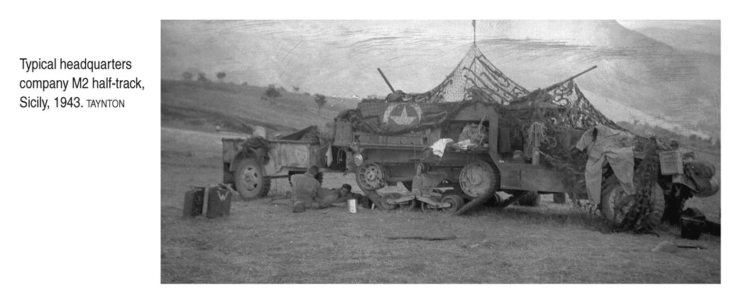 Typical headquarters company M2 half-track, Sicily, 1943. TAYNTON