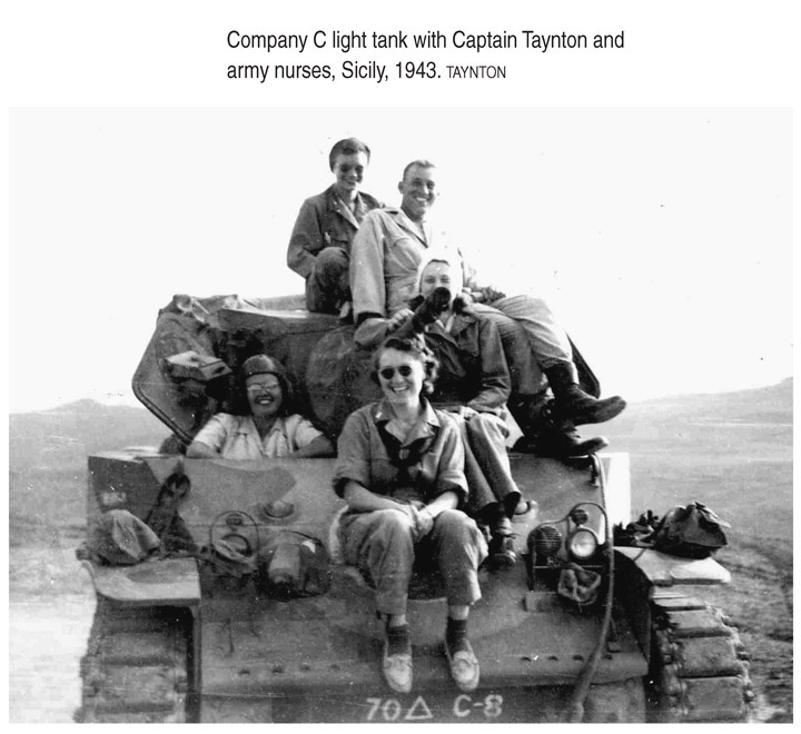 Company C light tank with Captain Taynton and army nurses, Sicily, 1943. TAYNTON