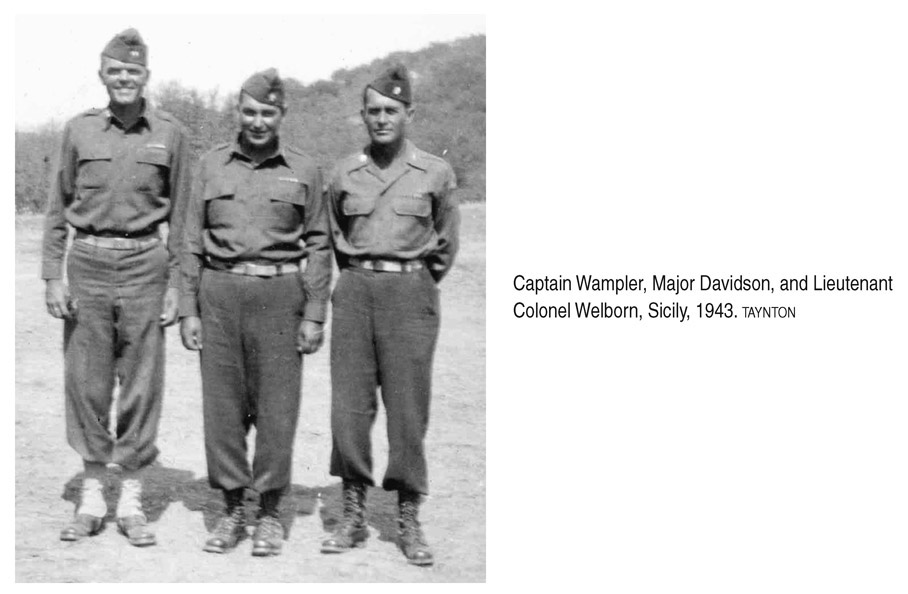 Captain Wampler, Major Davidson, and Lieutenant Colonel Welborn, Sicily, 1943. TAYNTON