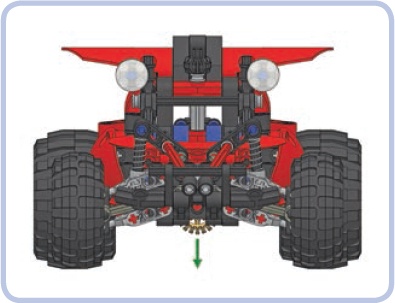 The green arrow indicates this simple buggy’s ground clearance. Note that the ground clearance is usually measured in the center of the vehicle as seen from front or rear, because this part is most likely to contact obstacles.