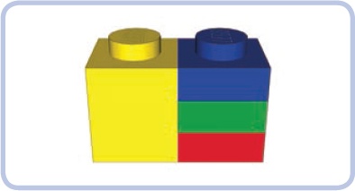 A LEGO brick (left) is the same height as three stacked LEGO plates (right).