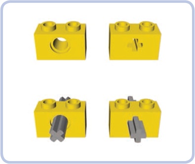 Pin holes (left) allow axles to rotate, while axle holes (right) keep axles from turning.