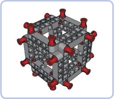 This structure, comprised of studless frames connected with pins and bushings, is symmetrical, meaning that it has no definite top or bottom. Unlike studfull structures, it can have axles inserted from any direction.