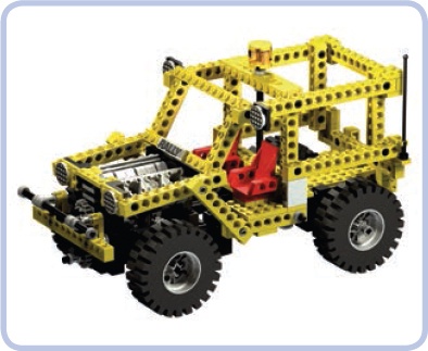 The 8850 Jeep is one of the last completely studfull LEGO Technic sets. Note that while the silhouette of the Jeep is modeled quite well, the bricks facing various directions look somewhat chaotic.